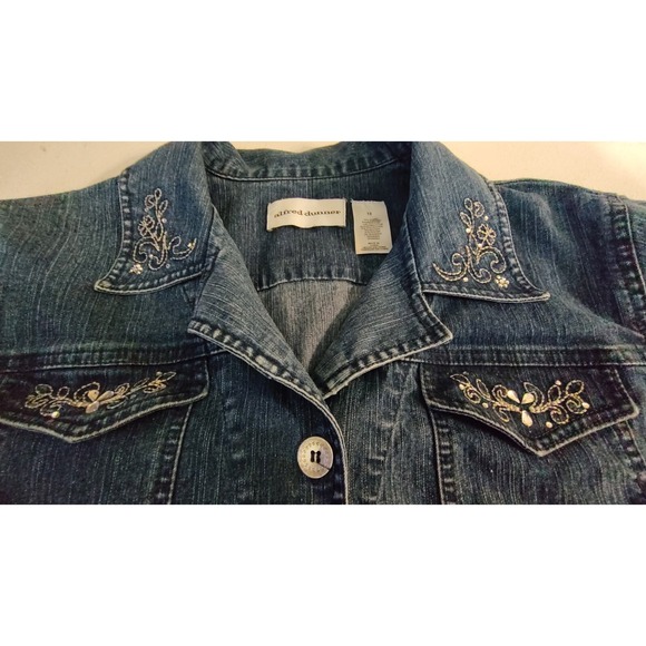 Alfred Dunner Shirt  Rhinestones Denim Button Up Front Pocket Womens Size 12 SEE - Picture 7 of 14